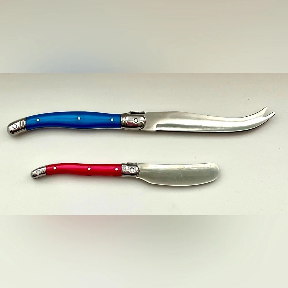 Laguiole Soft Cheese & Butter Spreader Knife Set riveted colorful handle VGUC